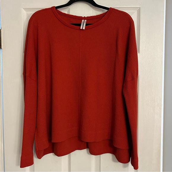 Anthropologie Thermal Long Sleeve Burnt Orange boxy oversized shirt size Medium - Picture 2 of 8